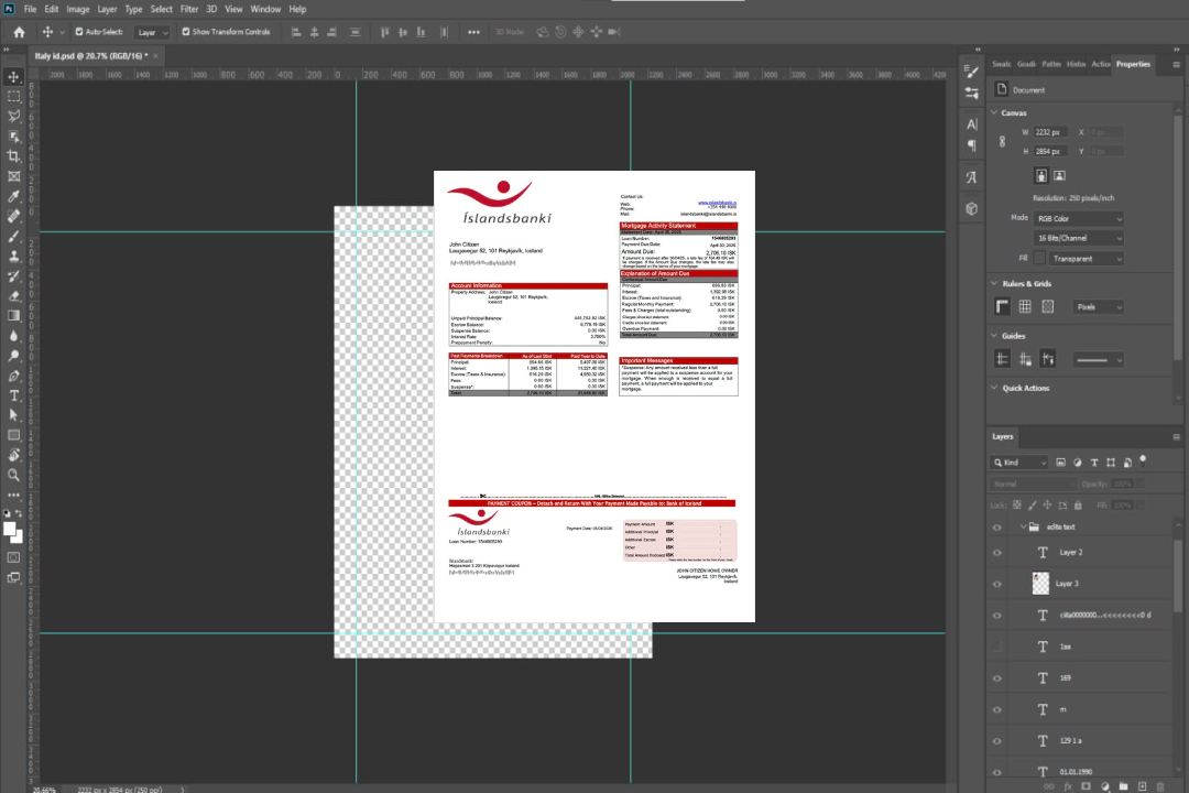 Modèle Word et PDF de relevé hypothécaire de la Banque d'Islande (Íslandsbanki) template